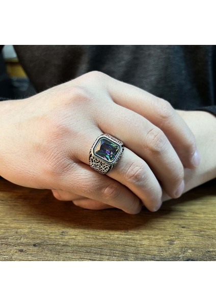 Zarif Mistik Topaz 925 Ayar Gümüş Erkek Yüzük modelleri
