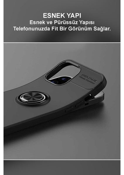 Caseworld Samsung Galaxy S22 Plus Kılıf Renkli Yüzüklü Manyetik Silikon Kapak Siyah - Kırmızı