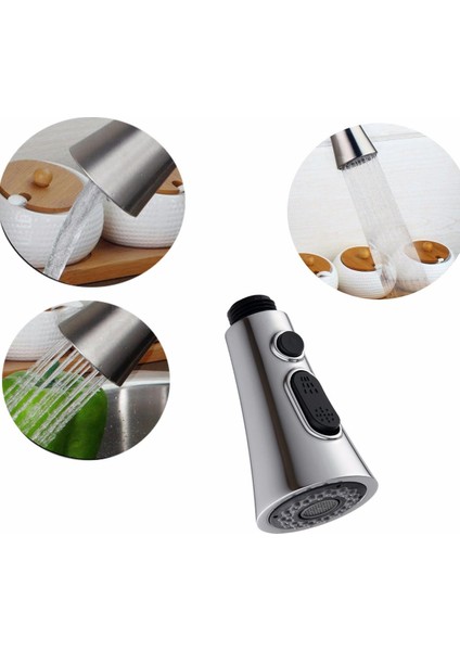 Üç Fonksiyonlu Mutfak Bataryası Musluk Musluk Nozul Flared Pull Pull Bubble Duş - Elektrolizle