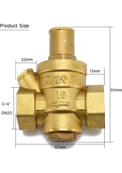 DN20 3/4'' Ayarlanabilir Pirinç Su Basınç Regülatörü Regülatör W/ölçer Metre modelleri