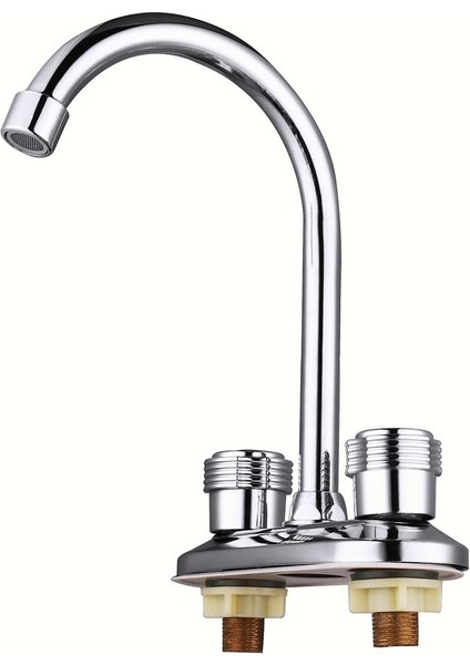 Mutfak Su Musluğu Çift Kolu Musluk 360 ° Döner Borulu Evye Lavabo Bataryası Banyo