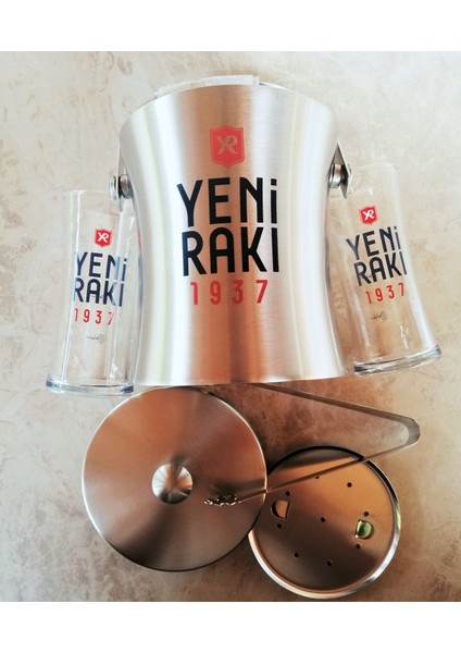 Sanat Taciri 1937 2 Rakı Bardağı + Rakı Buz Kovası Maşa Hediyeli
