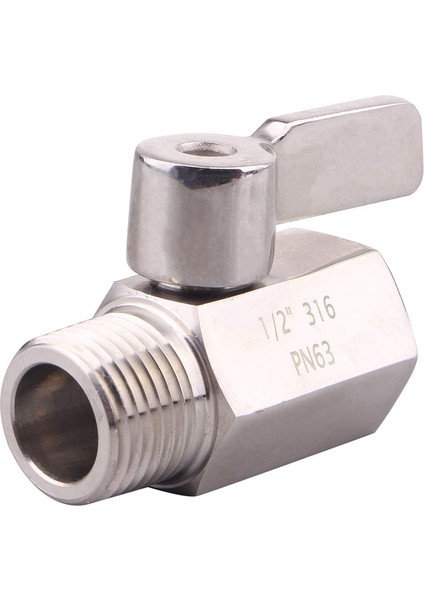 316 Paslanmaz Çelik Mini Küresel Vana(1/2 Inç Dişi x Erkek) Npt Dişli, Su Akış Regülatörü Kafa Kontrol Vanası