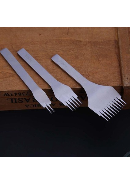 3.0mm Beyaz Çelik Düz Keski Deri El Sanatları Araçları Delgeç Kiti Diy Aracı 2 Prong/5 Prong/10 Prong fiyatları