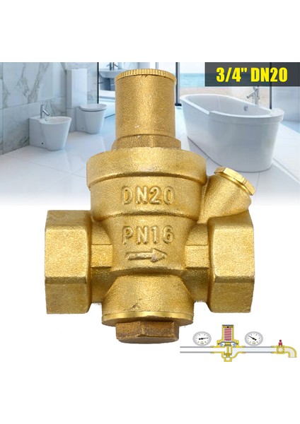 Faydalı Araçlar DN20 3/4'' Ayarlanabilir Pirinç Su Basıncı Regülatörü Düşürücü W/ölçer Ölçer fiyatları