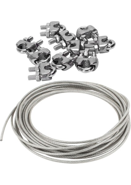 10 Adet Erkek Dişli 5mm Tel Halat Klipsi Kablo Kelepçesi Bağlantı Elemanı & 1x 5mm Çaplı Çelik Pvc Kaplı, Esnek Tel Halat Kablo 10 Metre Şeffaf + Galaktik(Yurt Dışından)