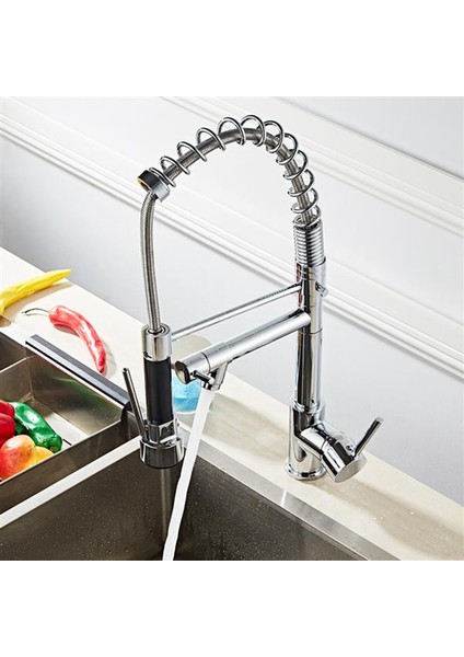 Düz Pull Down Püskürtücü Mutfak Bataryası Fırçalanmış Nikel Tek Delik Kolu Güverte modelleri