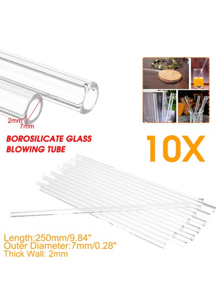 10 Adet 250MM Od 7mm 2mm Kalın Duvar Borosilikat Cam Biyolojik Tüp Laboratuvar Seti