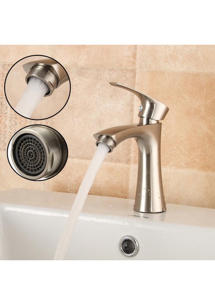 Tek Delikli Tek Kulplu Lavabo Bataryası Soğuk Su Banyo Lavabosu Fırçalı Nikel Musluk -