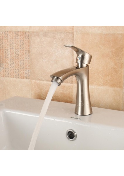 Tek Delikli Tek Kulplu Lavabo Bataryası Soğuk Su Banyo Lavabosu Fırçalı Nikel Musluk - fırsatları