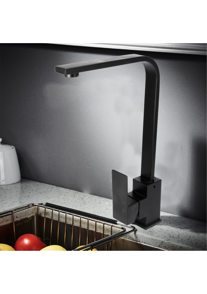 Modern Kare Evye Muslukları Tek Kolu Lavabo Bataryası Musluk Döner Siyah Musluk Aksesuarları indirimleri