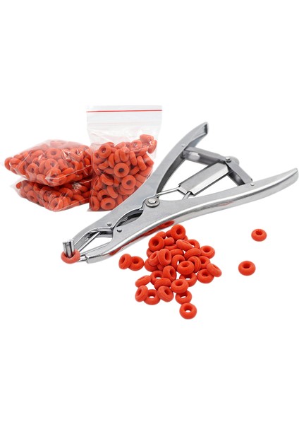 1 Adet Çiftlik Kastrasyon Bander Forseps Pense Kuyruk Dock 100 Adet Castrator Yüzük ile Sığır Koyun Keçi