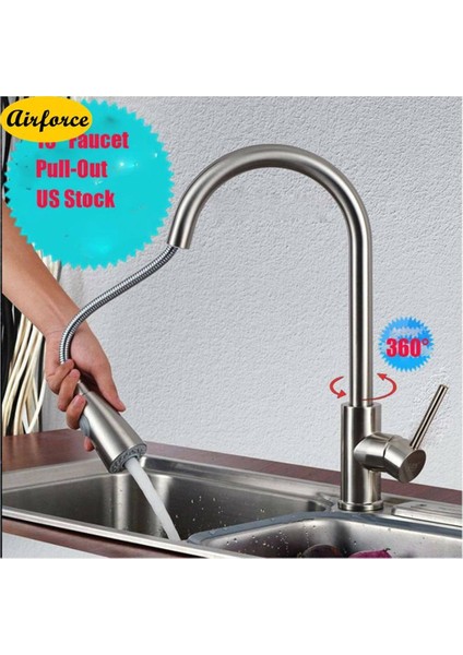 Modern Evye Bataryası Musluk Tek Delik Döner Mutfak Bataryası Püskürtücü Dışarı Çekin