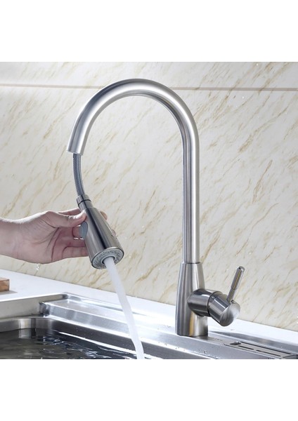 Modern Evye Bataryası Musluk Tek Delik Döner Mutfak Bataryası Püskürtücü Dışarı Çekin indirimleri