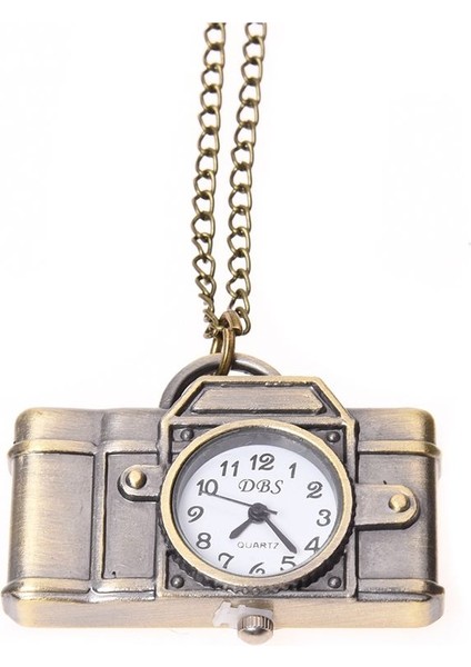 Sodıal(R) Vintage Stil Kamera Cep Saati Madalyon Kolye Kuvars Uzun Kolye - Bronz