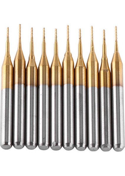 10 Adet 3.175 mm Şaft Titanyum Kaplama Tungsten Karbür Parmak Freze Gravür Matkabı Için Mısır Uç Tahtası Cnc Smt Döner Freze