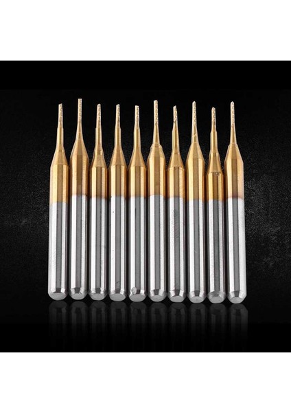 10 Adet 3.175 mm Şaft Titanyum Kaplama Tungsten Karbür Parmak Freze Gravür Matkabı Için Mısır Uç Tahtası Cnc Smt Döner Freze