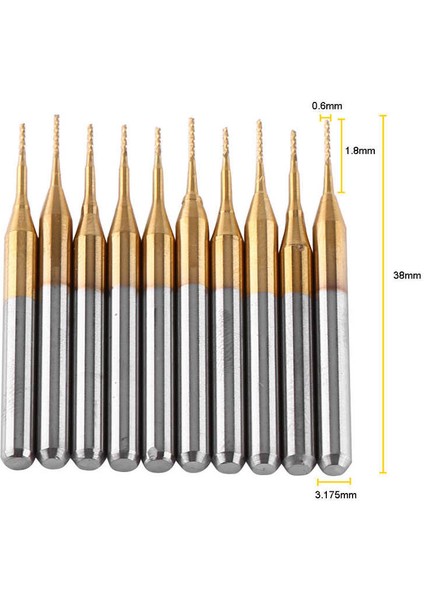 10 Adet 3.175 mm Şaft Titanyum Kaplama Tungsten Karbür Parmak Freze Gravür Matkabı Için Mısır Uç Tahtası Cnc Smt Döner Freze