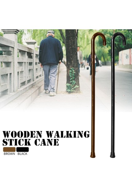 Au 92CM Ahşap Baston Baston Direği Kaymaz Çarpma Saplı Sağlam Deluxe - Siyah