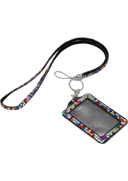 Yapay Elmas Bling Kristal Özel Askı Dikey Kimlik Kartı Tutucu (Renkli)