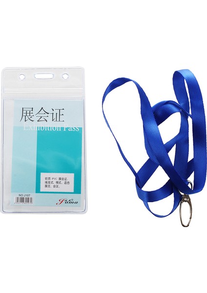 Dikey Şeffaf Plastik Kimlik Kartı Tutacağı W Boyun Askısı 2 Parça