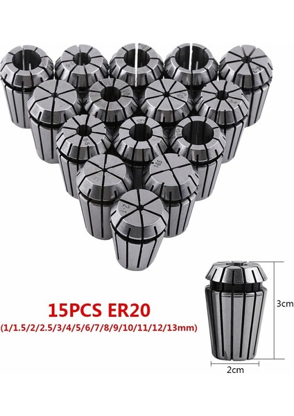 15 Adet ER20 Yaylı Pens Seti Cnc Iş Tutma Oyma Makinesi ve Freze Torna Tezgahı 1-13MM(Yurt Dışından)