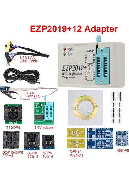 Tam Set Yüksek Hızlı USB Spı Programcısı + 12 Sop8 Klipsli Adaptör