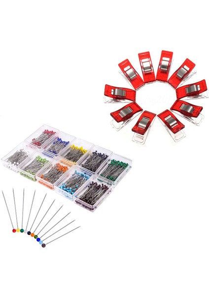 36 Adet Plastik Quilter Tutma Klipsleri Dikiş El Sanatları Yorgan Bağlama ve 1000 Adet Dikiş Pimleri 38MM Cam Top Kafa Pimleri 10 Renk