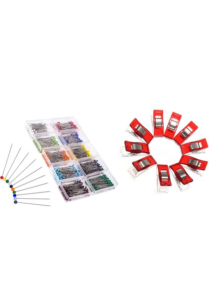 36 Adet Plastik Quilter Tutma Klipsleri Dikiş El Sanatları Yorgan Bağlama ve 1000 Adet Dikiş Pimleri 38MM Cam Top Kafa Pimleri 10 Renk