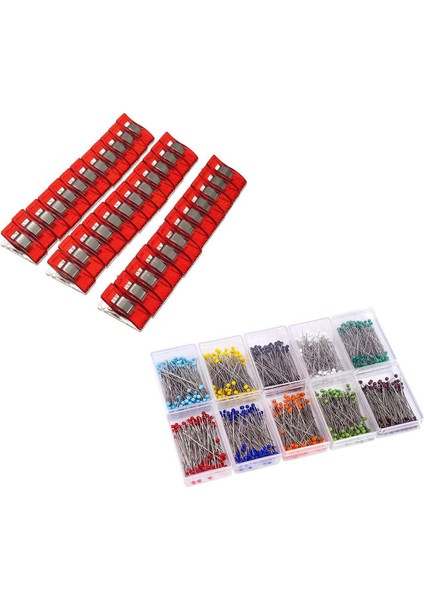 36 Adet Plastik Quilter Tutma Klipsleri Dikiş El Sanatları Yorgan Bağlama ve 1000 Adet Dikiş Pimleri 38MM Cam Top Kafa Pimleri 10 Renk