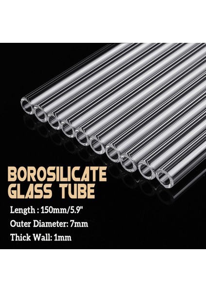 10 Adet Uzunluk 150MM Od 7mm Kalın Duvar 1mm Lab Borosilikat Cam Üfleme Tüpü -(Yurt Dışından)