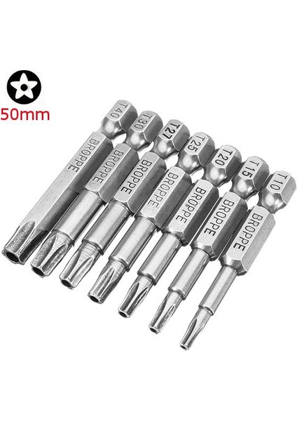 Broppe 7 Adet 50MM Uzunluk Yıldız Manyetik Tornavida Uçları T10-T40 1/4 Altıgen Uçlu Tornavida Seti