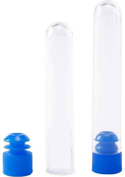 200 Adet Mavi Vidalı Kapaklı Şeffaf Plastik Test Tüpleri Numune Kapları Şişeler Itmeli Kapaklar 12X60MM