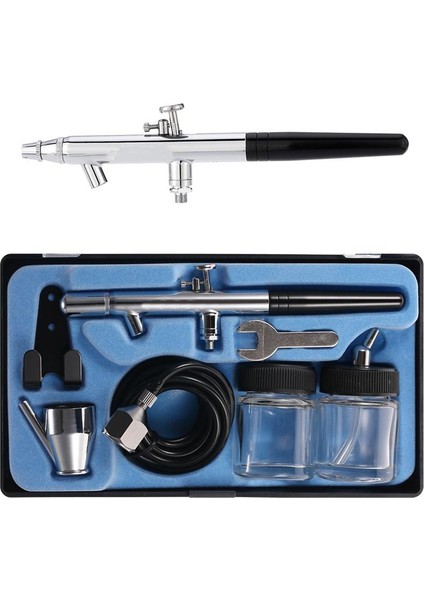Sifon Besleme Çift Eylem 0.35MM Airbrush Kiti Püskürtme Aracı Hava Fırçası Makyaj Pastası Sanat Boyama Geçici Vücut, Çift Gözlüklü Komple Trakealı(Yurt Dışından)