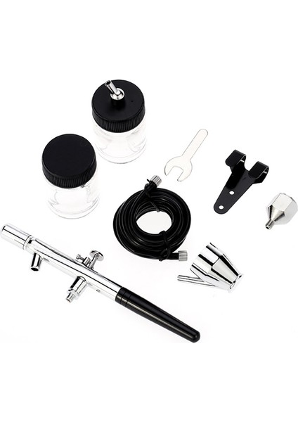 Sifon Besleme Çift Eylem 0.35MM Airbrush Kiti Püskürtme Aracı Hava Fırçası Makyaj Pastası Sanat Boyama Geçici Vücut, Çift Gözlüklü Komple Trakealı(Yurt Dışından)