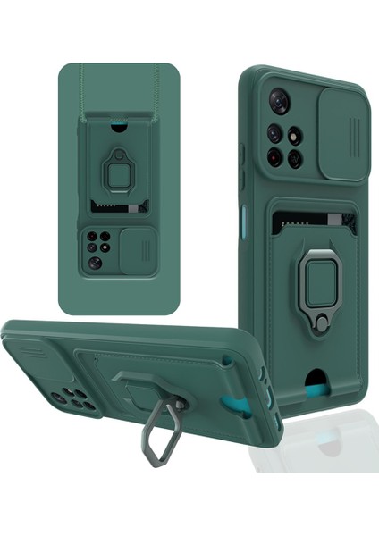 Xiaomi Redmi Note 11T Kılıf Ipli Lens Sürgülü Kartvizitli Silikon Zuma