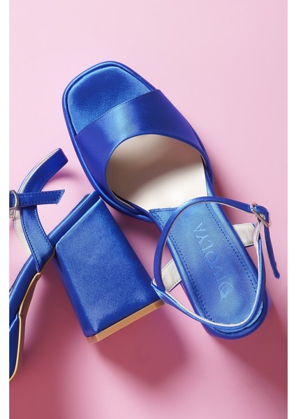 Fell Saks Mavi Saten Platform Topuklu Günlük Ayakkabı