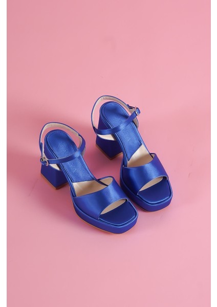Fell Saks Mavi Saten Platform Topuklu Günlük Ayakkabı