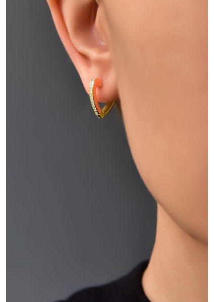 925 Ayar Gümüş Gold Kaplama Zirkon Taşlı Turuncu Mineli Kalp Küpe fiyatları