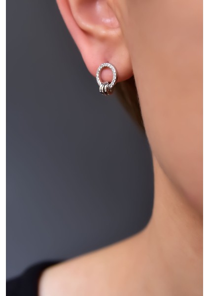 925 Ayar Gümüş Rodyum Kaplama Zirkon Taşlı Çemberde Üçlü Halka Çivili Küpe fırsatları