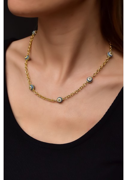 925 Ayar Gümüş Altın Kaplama Firuze Nazar Göz Kolye