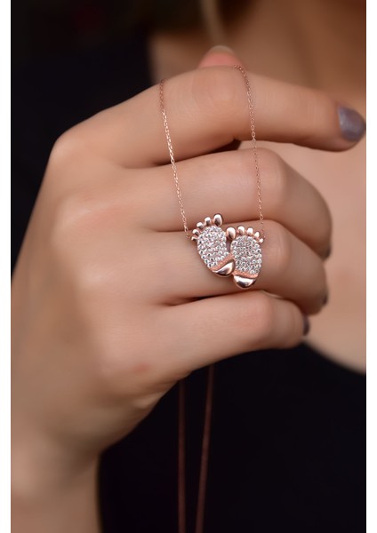 925 Ayar Rose Kaplama Bebek Ilk Adım Kolye