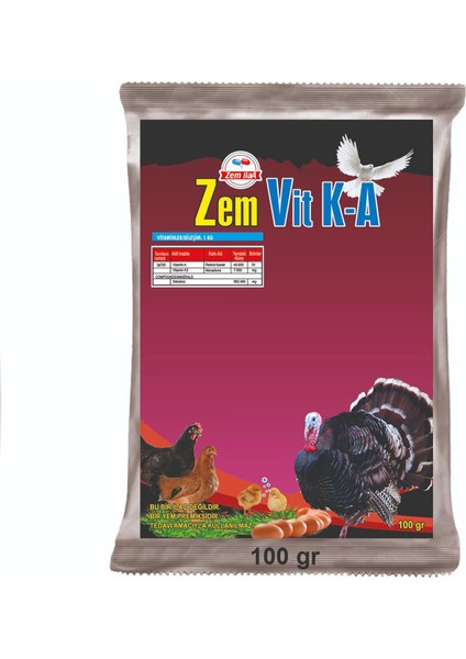 Zem Vit K-A Kanatlı Hayvanları A ve K Vitamin Tozu 100 gr