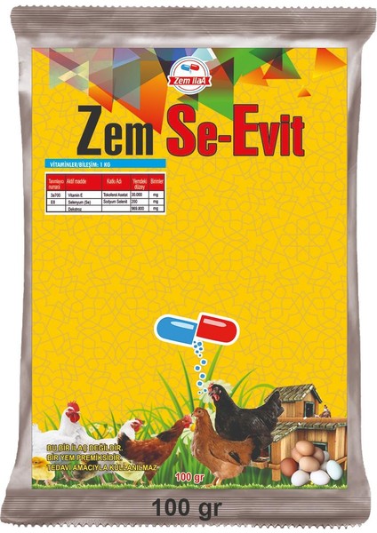 Zem Se-Evit Çiftlik Hayvanları E Vitamini Selenyum Yem Katkısı 100 gr