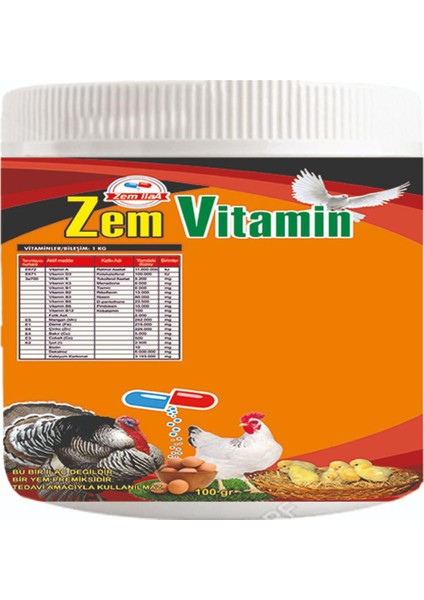 Zem Vitamin Kanatlı Hayvan Piliç Vitamin Takviyesi Karışımı 5 kg