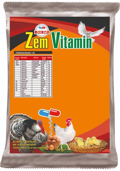 Zem Vitamin Kanatlı Hayvan Piliç Vitamin Takviyesi Karışımı 20 kg