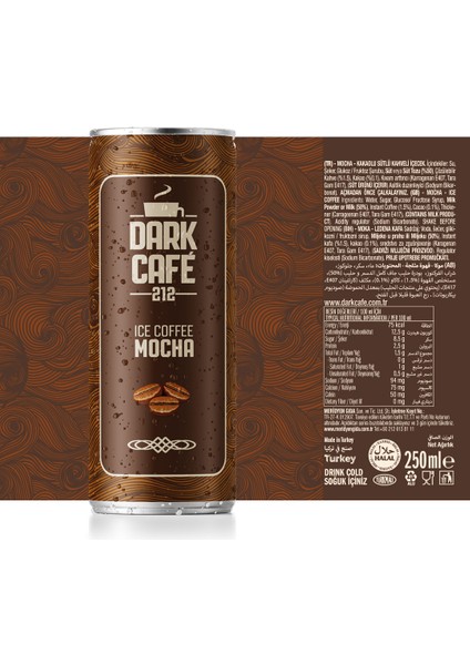 Dark Café 212, Soğuk Kahve, Mocha, 250 ml (12'li Paket, 12 adet x 250 ml)