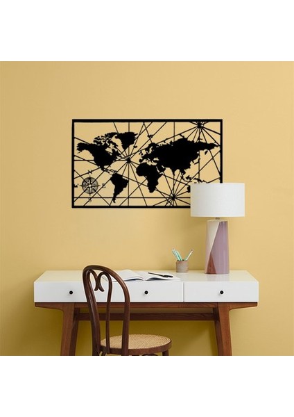 Metal Dünya Haritası Dekoratif Duvar Tablosu 50 x 30 cm