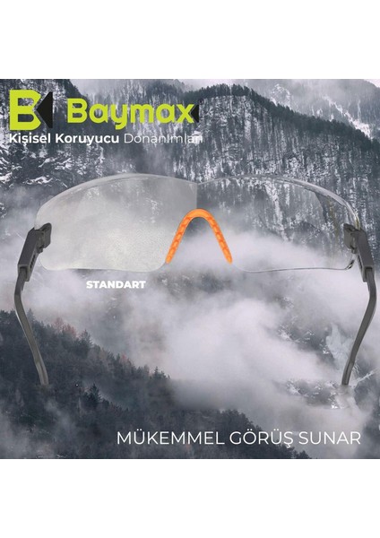 Baymax Iş Güvenlik Gözlüğü Koruyucu Silikonlu Çapak Gözlük S300 Şeffaf indirimleri