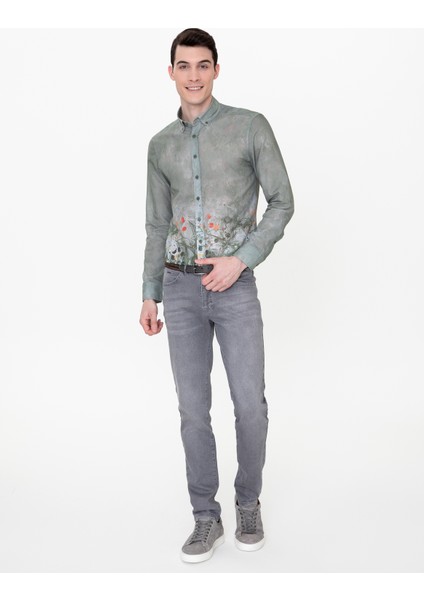 Erkek Haki Slim Fit Uzun Kollu Gömlek 50250955-VR027
